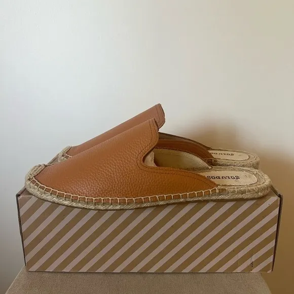 Soludos Tumbled Leather Espadrille Slip On Mules