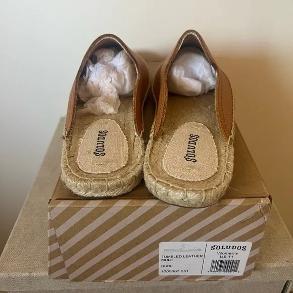 Soludos Tumbled Leather Espadrille Slip On Mules