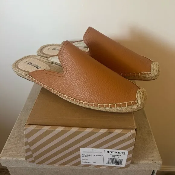 Soludos Tumbled Leather Espadrille Slip On Mules