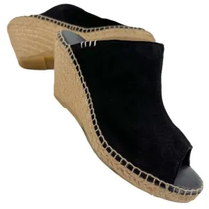 S.O.N.A.L.I. (SONALI) Black Suede Leather Espadrille Wedge Mules Women’s Size 8.