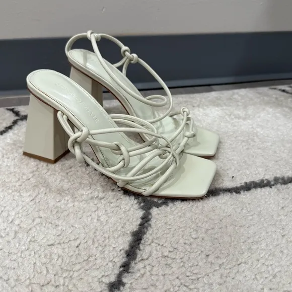 Song Of Style Heels Noelle Strappy Block Heel Square Toe in Ivory