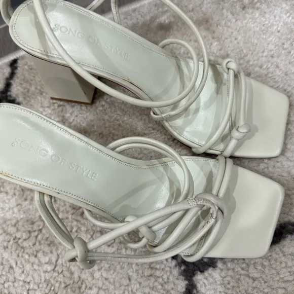 Song Of Style Heels Noelle Strappy Block Heel Square Toe in Ivory