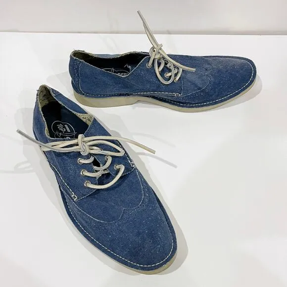 Sperry Top-Sider 10.5 Harbor Canvas Wingtip Oxford Boat Shoe Blue Denim Leather