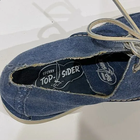 Sperry Top-Sider 10.5 Harbor Canvas Wingtip Oxford Boat Shoe Blue Denim Leather