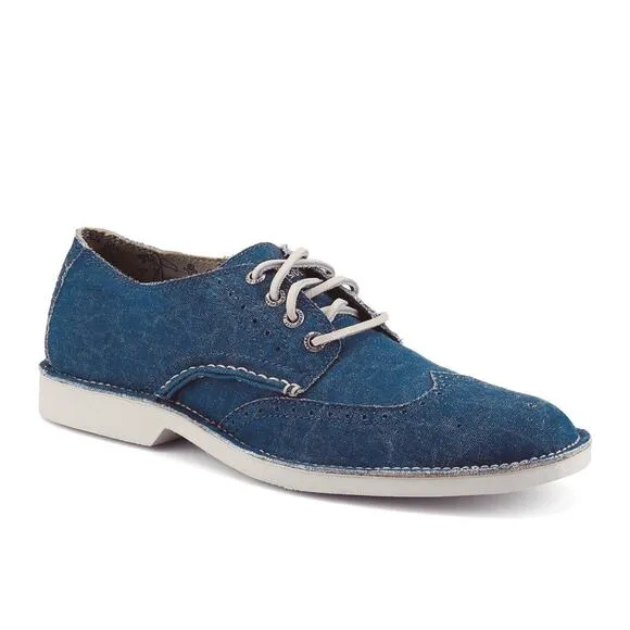 Sperry Top-Sider 10.5 Harbor Canvas Wingtip Oxford Boat Shoe Blue Denim Leather