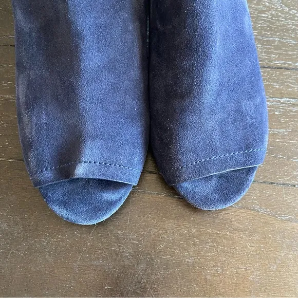 Splendid Navy Blue Suede Leather Peep Toe Mules Sandals Heels Size 10‎
