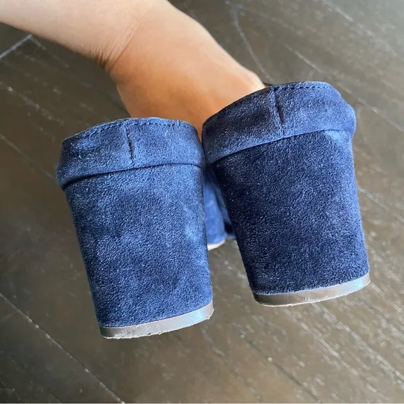 Splendid Navy Blue Suede Leather Peep Toe Mules Sandals Heels Size 10‎