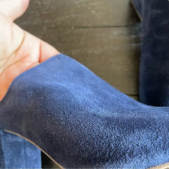 Splendid Navy Blue Suede Leather Peep Toe Mules Sandals Heels Size 10‎