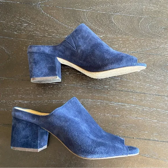 Splendid Navy Blue Suede Leather Peep Toe Mules Sandals Heels Size 10‎
