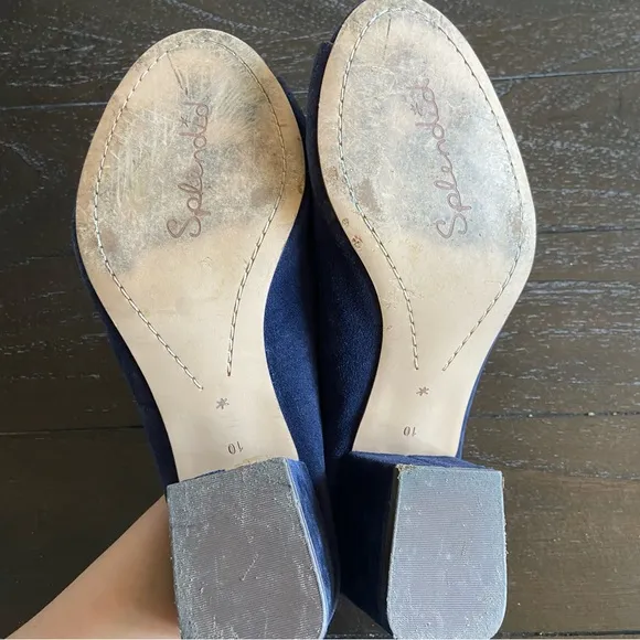 Splendid Navy Blue Suede Leather Peep Toe Mules Sandals Heels Size 10‎