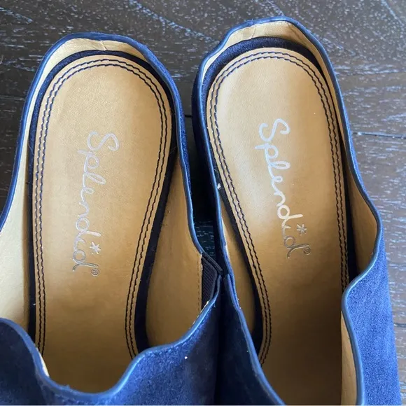 Splendid Navy Blue Suede Leather Peep Toe Mules Sandals Heels Size 10‎