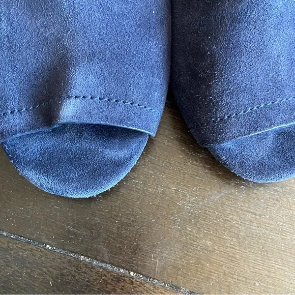 Splendid Navy Blue Suede Leather Peep Toe Mules Sandals Heels Size 10‎