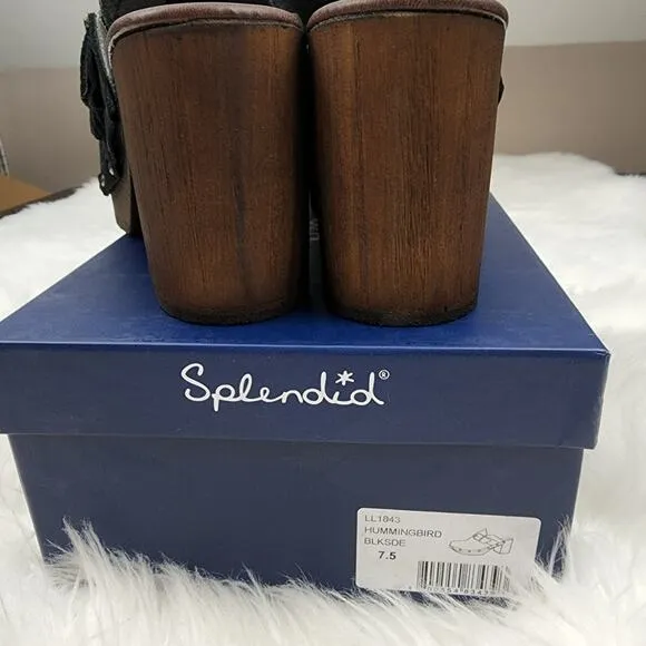 Splendid Size 7.5 Hummingbird Italian Made Black Suede Corduroy Pattern Mules