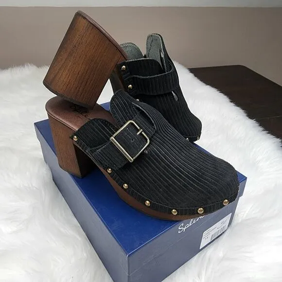 Splendid Size 7.5 Hummingbird Italian Made Black Suede Corduroy Pattern Mules