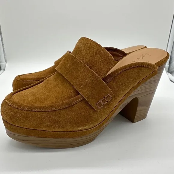 Splendid Womens Clogs Mules Shoes Vina Platform Slide Suede Chunky 70s Brown 10