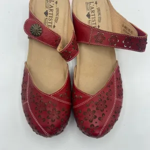 Spring Step Red Mules with Perforated Leather Design