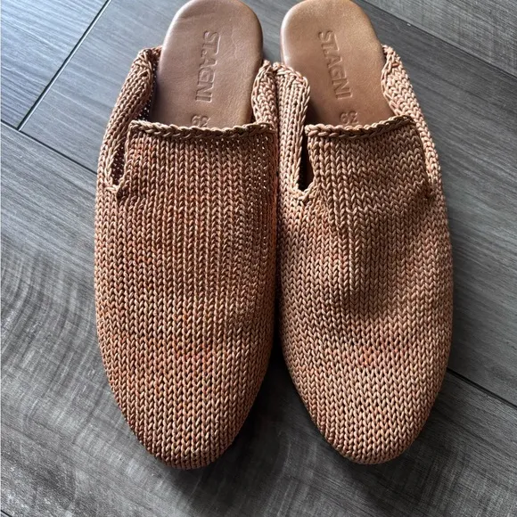 St. Agni Mae Brown Woven Leather Mules 39