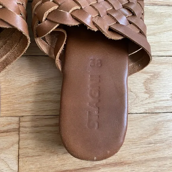 ST. AGNI Tan Leather PARIS WOVEN MULES