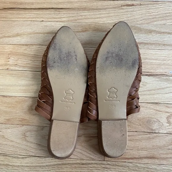ST. AGNI Tan Leather PARIS WOVEN MULES