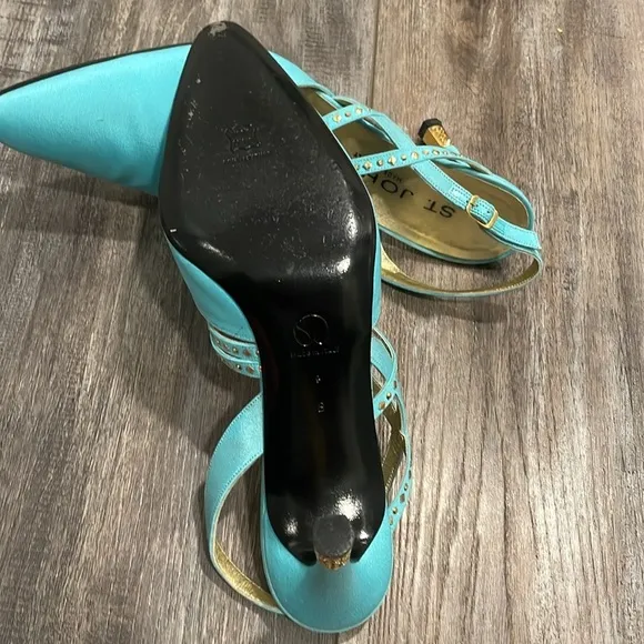 ST. JOHN Aqua Slingback rhinestone heels Made In Italy size 9 something blue