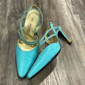 ST. JOHN Aqua Slingback rhinestone heels Made In Italy size 9 something blue