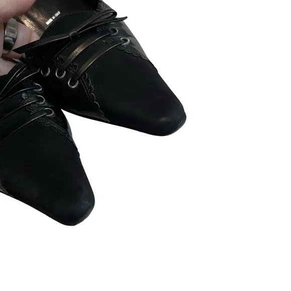 St John Corset Heels Black Leather and Suede Stiletto, Sz 7