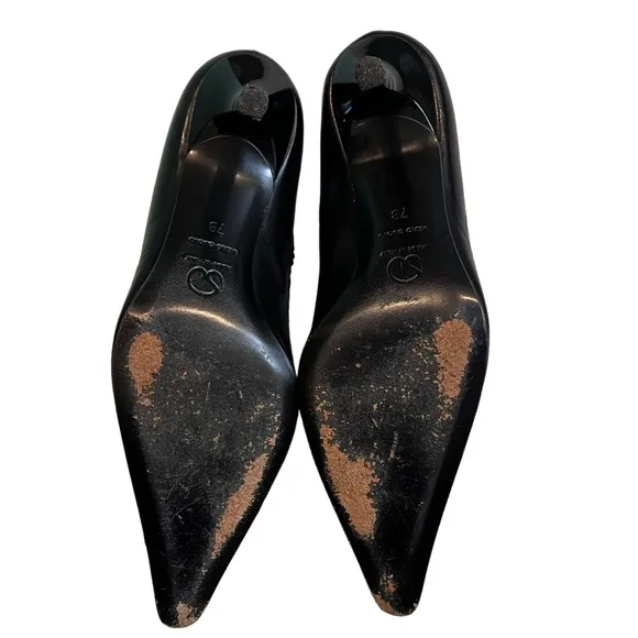 St John Corset Heels Black Leather and Suede Stiletto, Sz 7