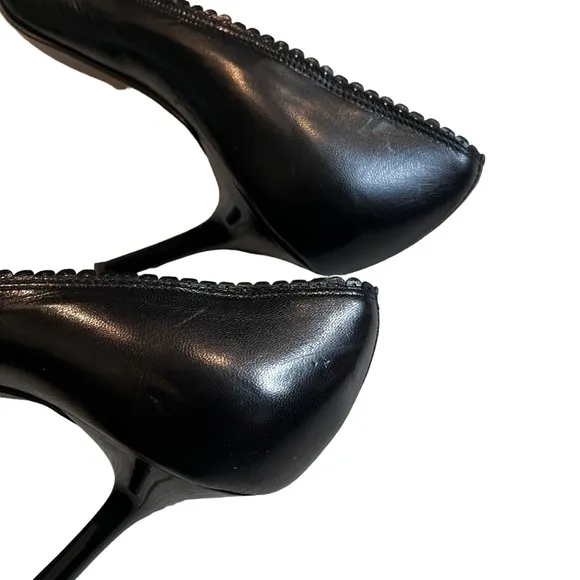 St John Corset Heels Black Leather and Suede Stiletto, Sz 7