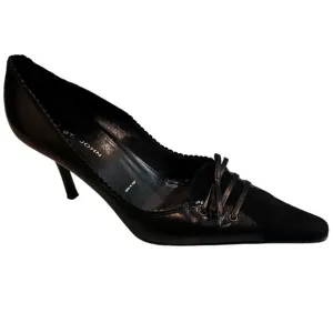 St John Corset Heels Black Leather and Suede Stiletto, Sz 7