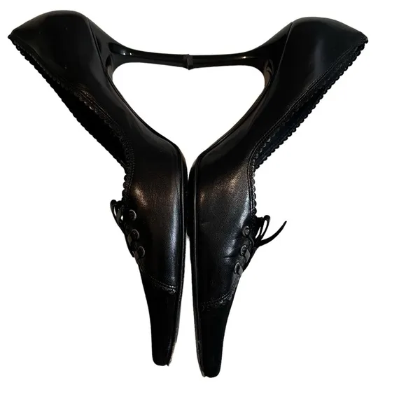 St John Corset Heels Black Leather and Suede Stiletto, Sz 7