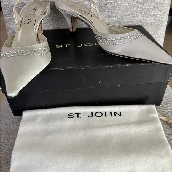 St. John Silver Heels with Crystal Embellishments