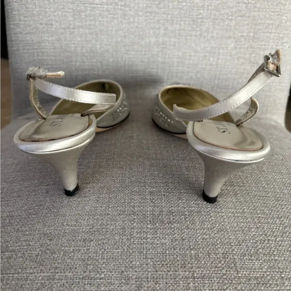 St. John Silver Heels with Crystal Embellishments