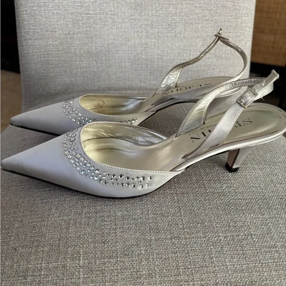 St. John Silver Heels with Crystal Embellishments
