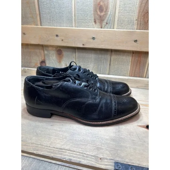 Stacy Adams Black Cap Toe Oxfords Leather Lace Up Dress Shoes Mens D9 / 8