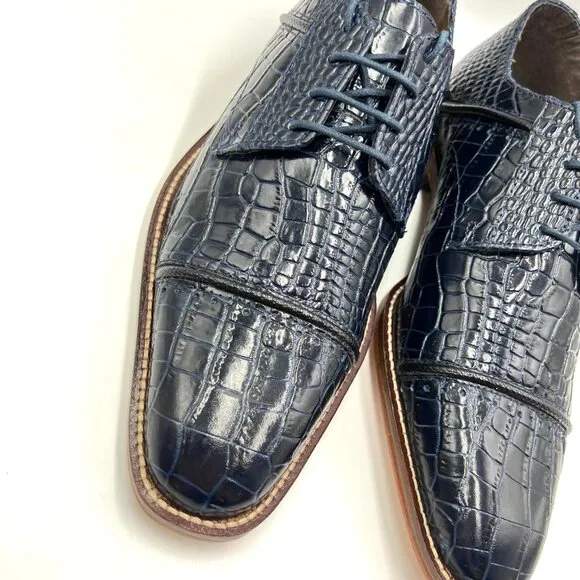 Stacy Adams Mens Raimondo Blue Leather Croc Cap Toe Oxfords Dress Shoes