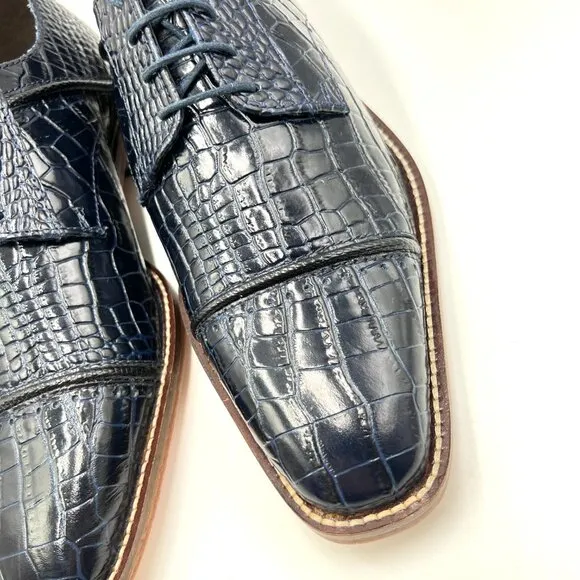 Stacy Adams Mens Raimondo Blue Leather Croc Cap Toe Oxfords Dress Shoes