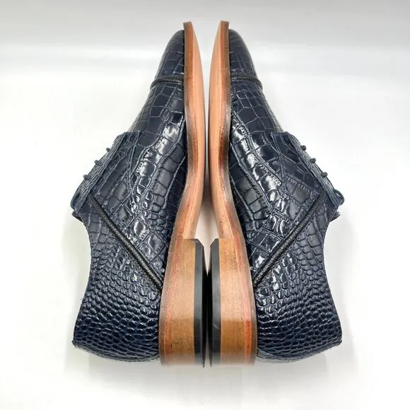 Stacy Adams Mens Raimondo Blue Leather Croc Cap Toe Oxfords Dress Shoes
