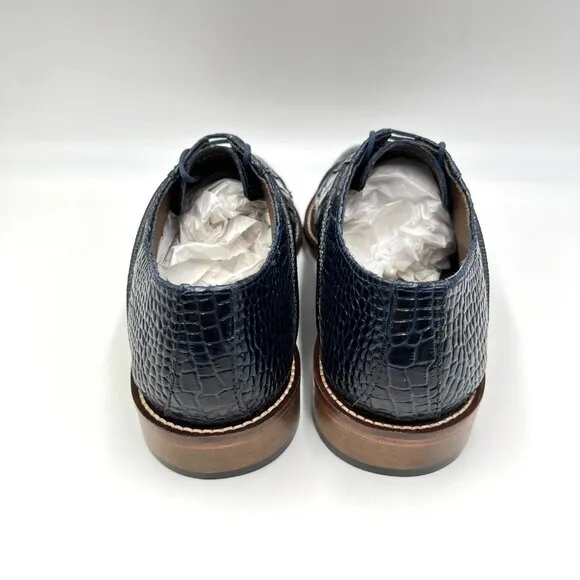 Stacy Adams Mens Raimondo Blue Leather Croc Cap Toe Oxfords Dress Shoes