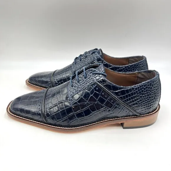 Stacy Adams Mens Raimondo Blue Leather Croc Cap Toe Oxfords Dress Shoes