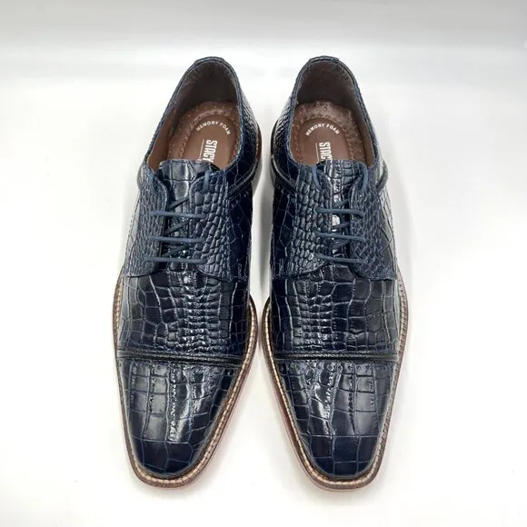 Stacy Adams Mens Raimondo Blue Leather Croc Cap Toe Oxfords Dress Shoes