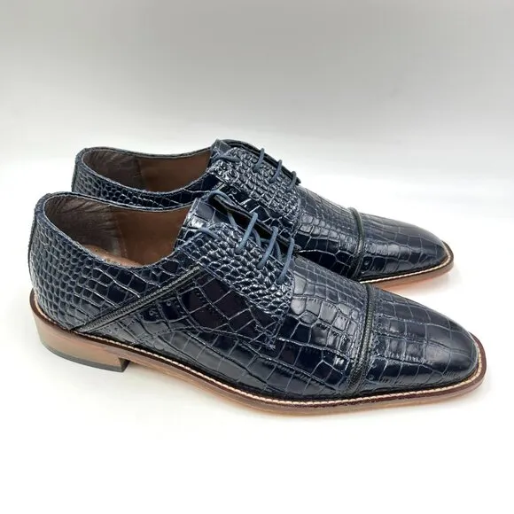Stacy Adams Mens Raimondo Blue Leather Croc Cap Toe Oxfords Dress Shoes