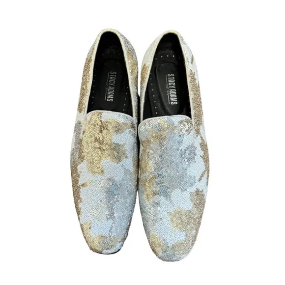 Stacy Adams Strut Gold White Silver Sequin Men's 10 Slip On Oxfords #25253-110