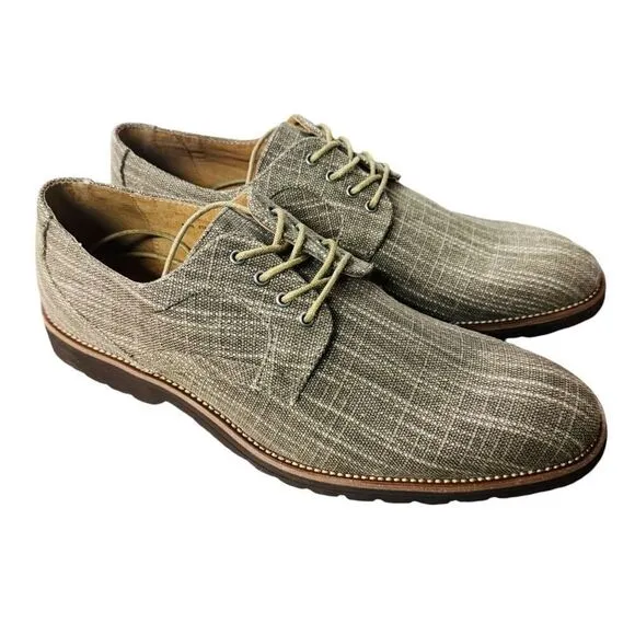 Stacy Adams Men's Eli Oxfords Plain Toe Taupe Canvas Casual Shoes 25237-260