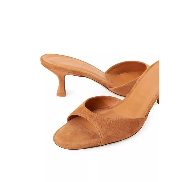 Staud Brigitte Suede Mules Kitten Heels Open Toe- 37 (7) - Tan