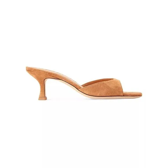 Staud Brigitte Suede Mules Kitten Heels Open Toe- 37 (7) - Tan