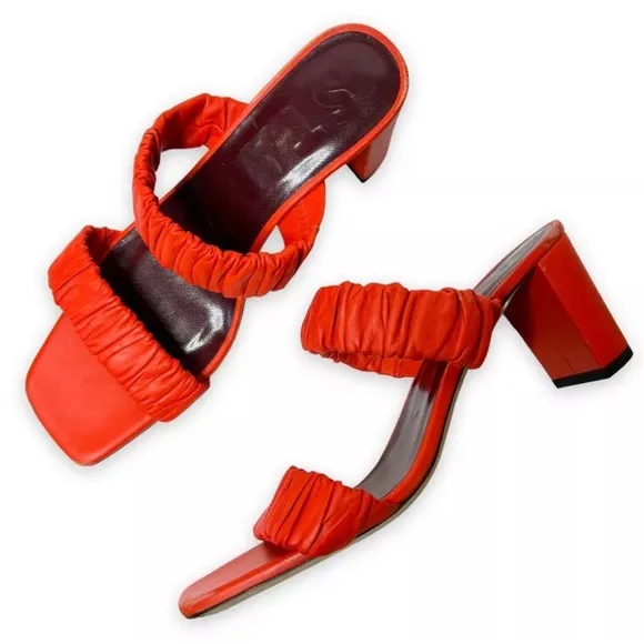 STAUD Frankie Rushed Slide Sandal - Color Scarlet, Size 10.5