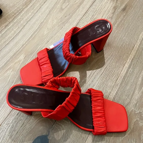 STAUD Frankie Rushed Slide Sandal - Color Scarlet, Size 10.5