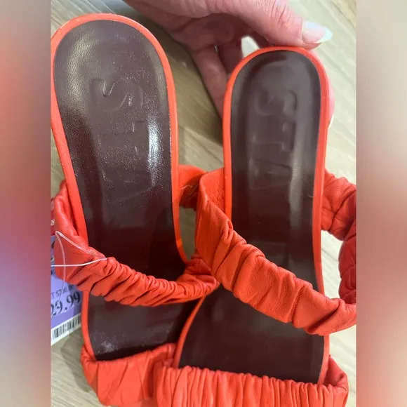 STAUD Frankie Rushed Slide Sandal - Color Scarlet, Size 10.5