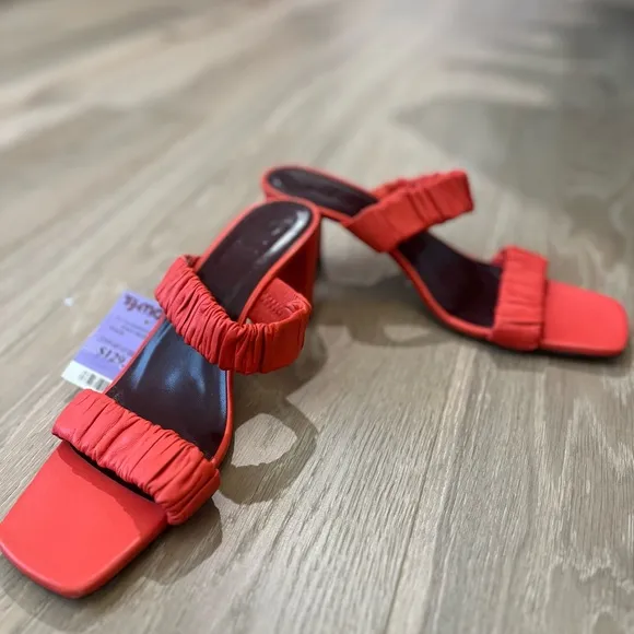 STAUD Frankie Rushed Slide Sandal - Color Scarlet, Size 10.5