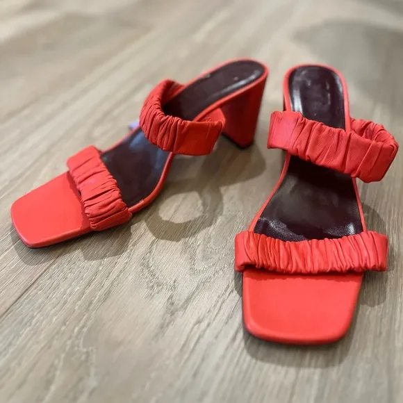 STAUD Frankie Rushed Slide Sandal - Color Scarlet, Size 10.5